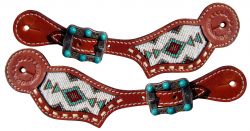 Showman Ladies Turquoise Beaded Inlay spur straps